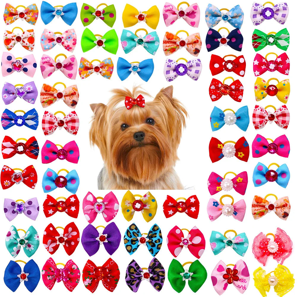 10-Pack Dog Hair Bows with Rubber Bands – Mixed Patterns Dog Grooming Bows Axl