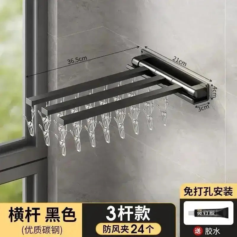 Folding Wall-Mounted Drying Rack – Punch-Free Multi-Use Folding Drying Rack Axl A-Black-3