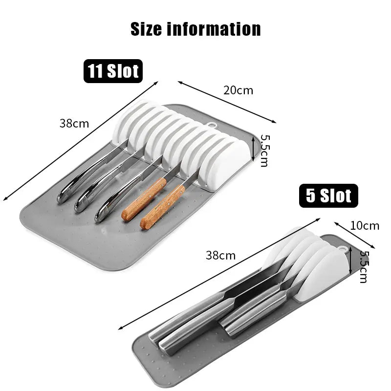 Non-Slip Knife Drawer Organizer Mat – 5 & 11 Slot Holder Knife Drawer Organizer Axl