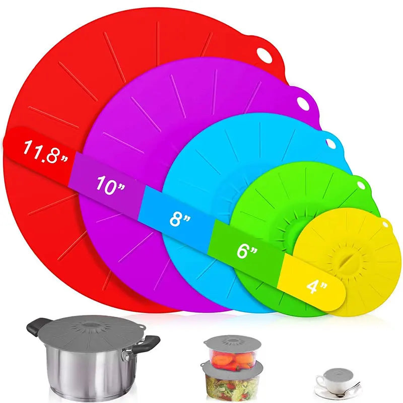 5-Pack Silicone Stretch Lids – Reusable Food Covers 5 Sizes Silicone Food Lids Axl