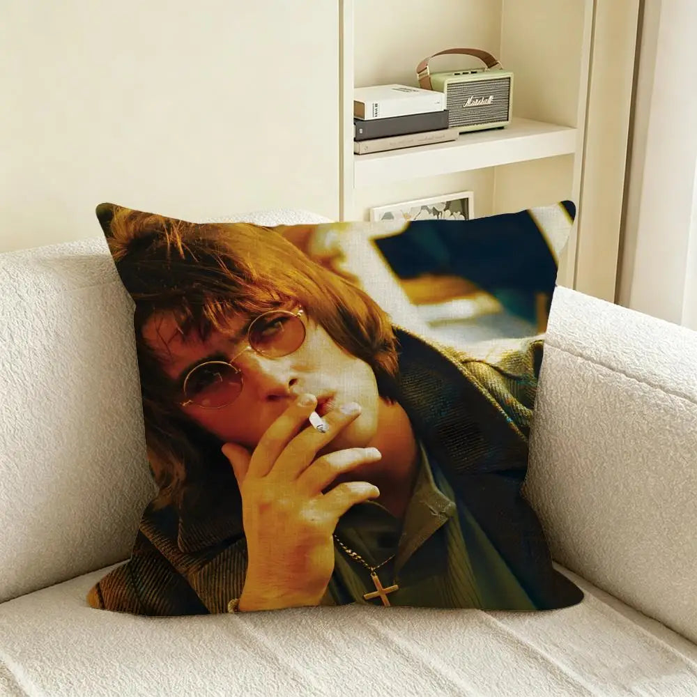 Liam Gallagher Linen Cushion Cover – Printed Pillow for Sofa Decorative Cushion Cover Axl White7 35X35cm
