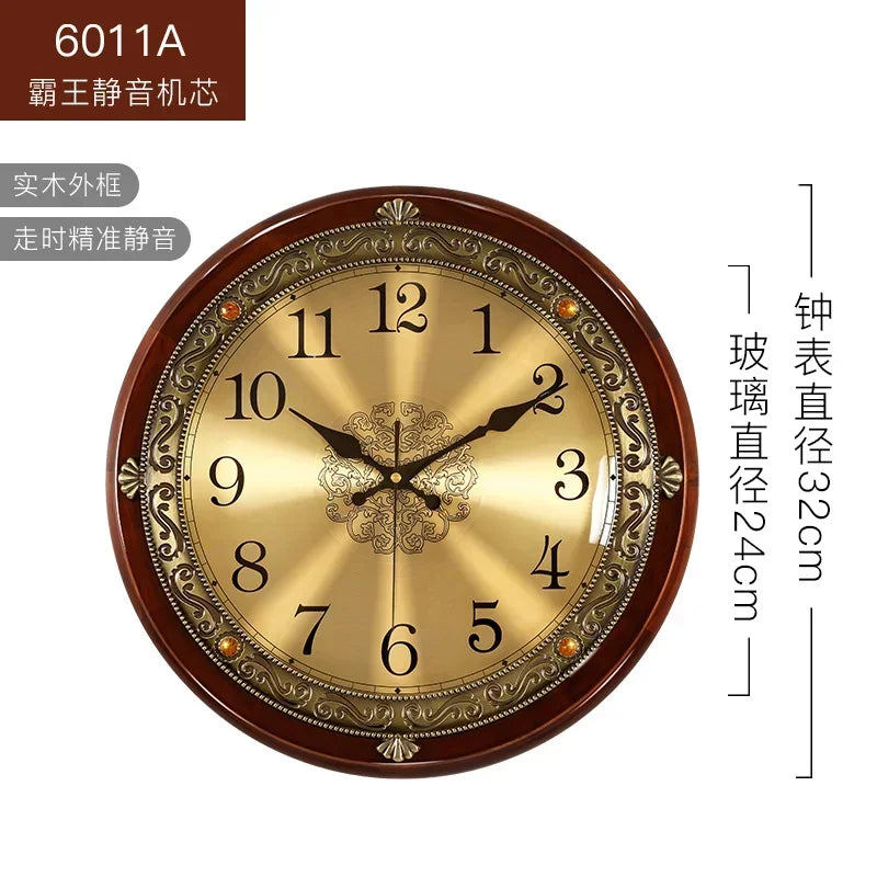 Retro Nordic Silent Wall Clock – Gold Shabby Chic Wood & Metal Silent Wall Clock Axl 32CM 6011A