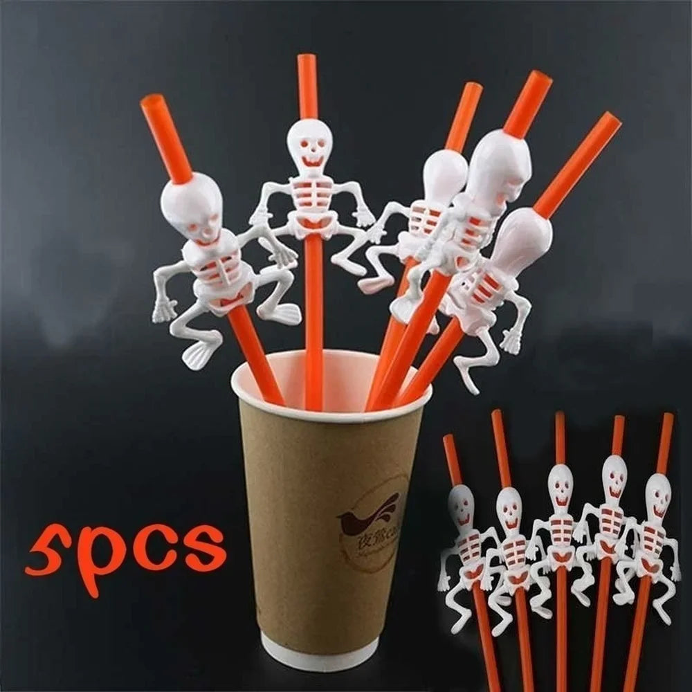 Halloween Skull & Pumpkin Drinking Straws – 5 Pack Party Decor Halloween Party Straws Axl