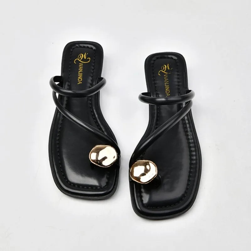 VKJF Women's Clip Toe Low-Heel Sandals | Summer Walking Slides Clip Toe Sandals Axl