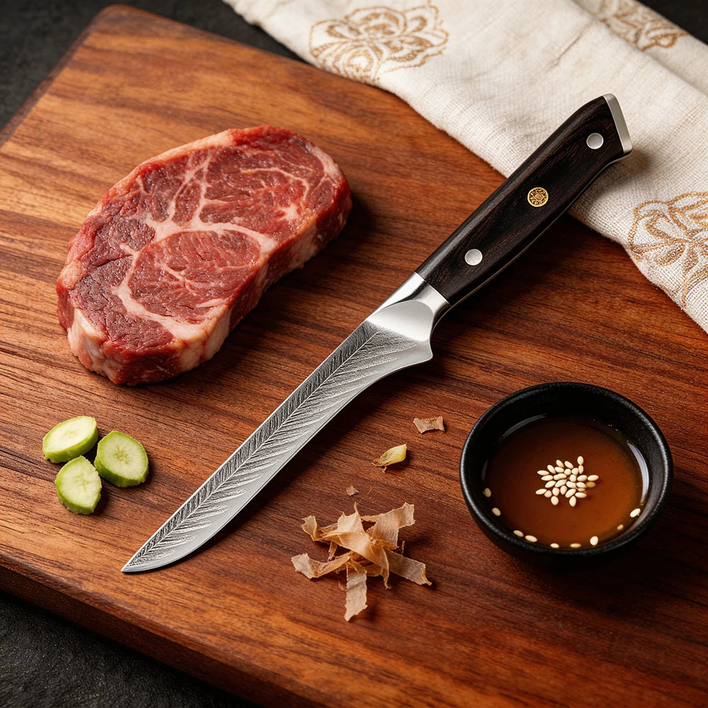 XITUO 5.5" Boning & Fillet Knife – Laser Blade, Wood Handle Boning & Fillet Knife Axl