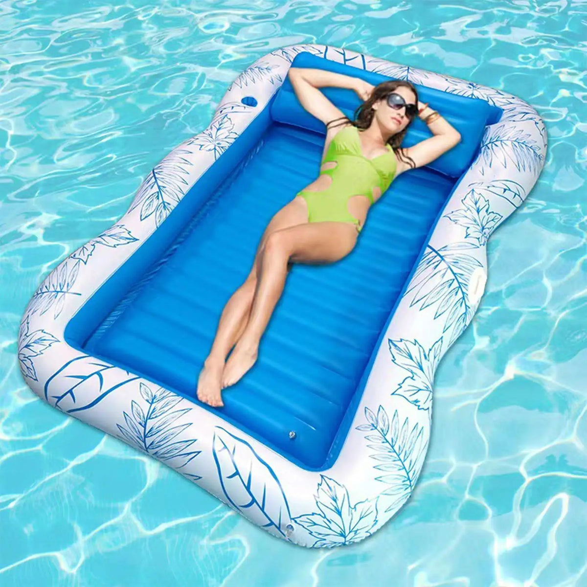 Inflatable Tanning Pool Sunbathing Float Bed with Pillow Inflatable Pool Float Axl