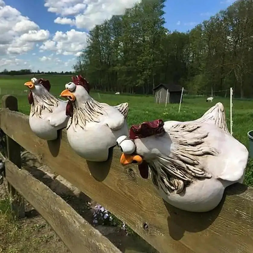 Funny Chicken Fence Decoration – Resin Rooster Garden Ornament Garden Sculpture Axl