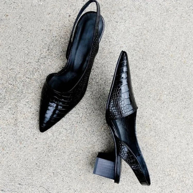 Women's Pointed Toe Chunky Heel Slingback Pumps | Vintage Style Slingback Pumps Axl