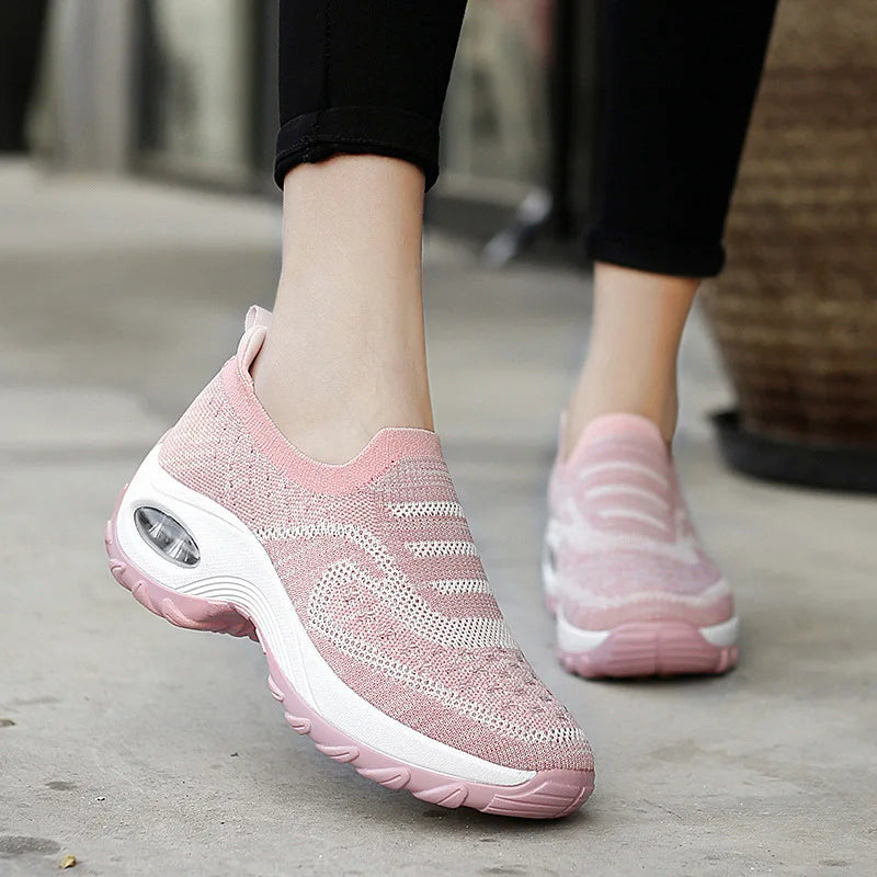 YBQJOO Women's Breathable Mesh Slip-On Flat Sneakers Casual Flat Sneakers Axl Pink 36
