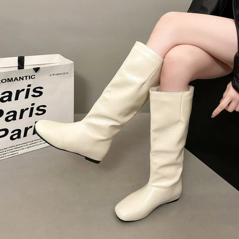 Women's Knee-High Slip-On Knight Boots | Square Toe Platform Women's Knee-High Boots Axl