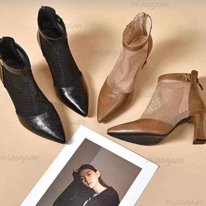 Women's Mesh Ankle Boots – Thin High Heel Chelsea Pumps Mesh Ankle Boots Axl
