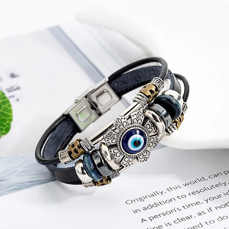 Turkish Nazar Lucky Eye Multilayer Leather Bracelet for Women Leather Charm Bracelet Axl