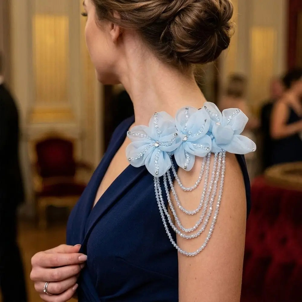 Beaded Flower Patch Crystal Chiffon Shoulder Tassel Epaulet Shoulder Tassel Epaulet Axl