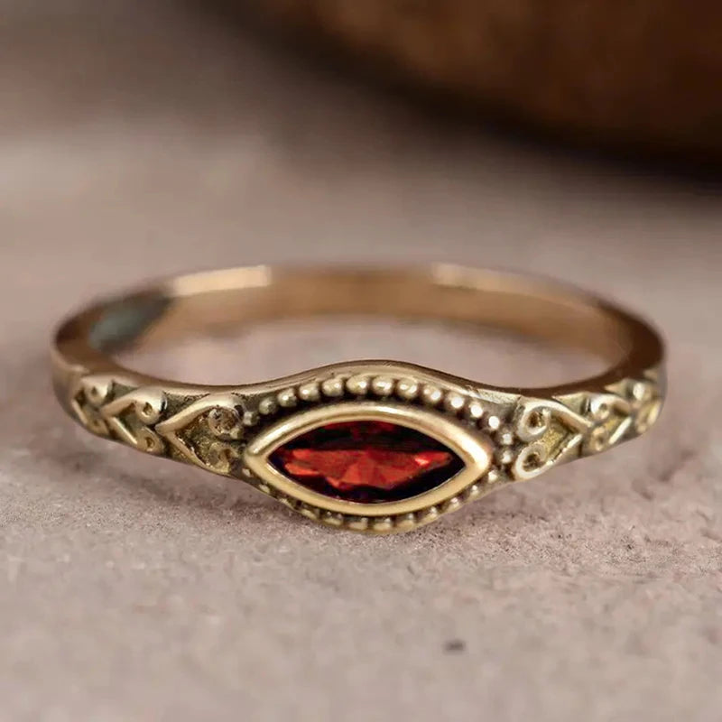 Huitan Vintage Gold-Tone Garnet Marquise CZ Ring | Women Fashion Ring Axl A895 9