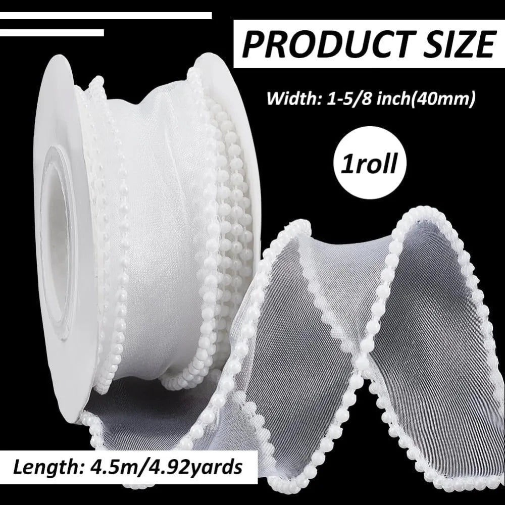 White Pearl Edge Sheer Wired Ribbon 40mm x 4.5m | Craft Ribbon Craft Ribbon Axl