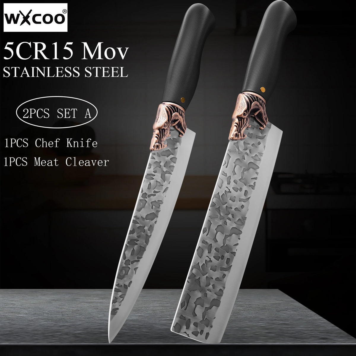 WXCOO Hand Forged Stainless Steel Chef & Butcher Knife Kitchen Chef Knife Axl 2PCS A