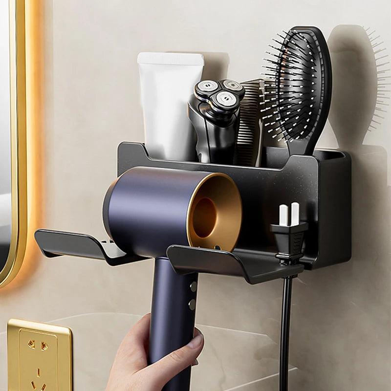 Wall Mounted Hair Dryer Holder – Punch-Free Bathroom Shelf Hair Dryer Holder Axl