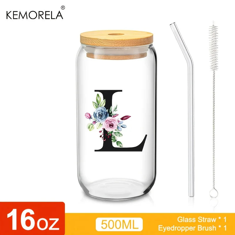 470ml Glass Tumbler with Bamboo Lid & Straw | Mason Jar Cup