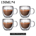 KEMORELA Double Wall Glass Cups – Coffee, Tea & Whiskey Set Double Wall Glass Cups Axl 4PCS 150ML 150-350ml