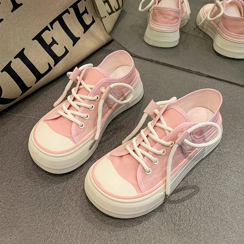 Women's Retro Canvas Sneakers – Thick Sole Platform Board Shoes Canvas Platform Sneakers Axl pink 38