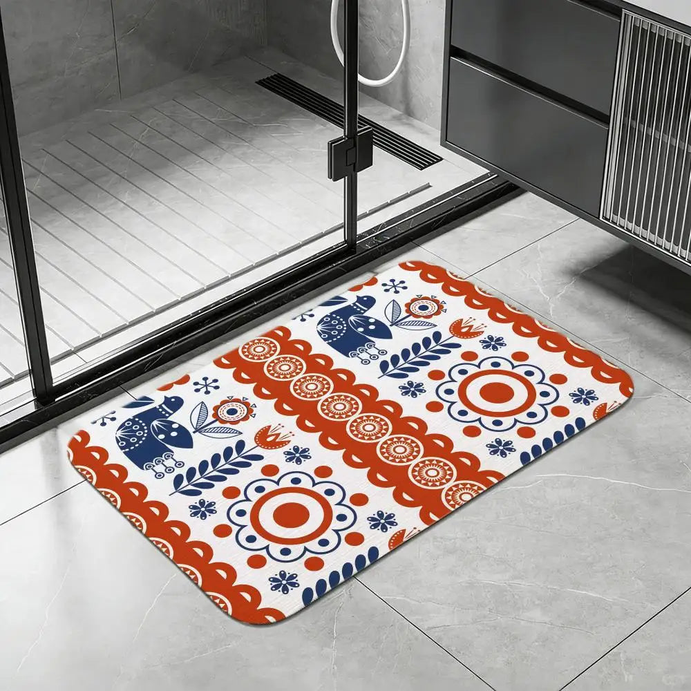 Swedish Folk Art Diatomite Bath Mat – Quick Dry & Non-Slip Diatomite Bath Mat Axl White5 50x80cm