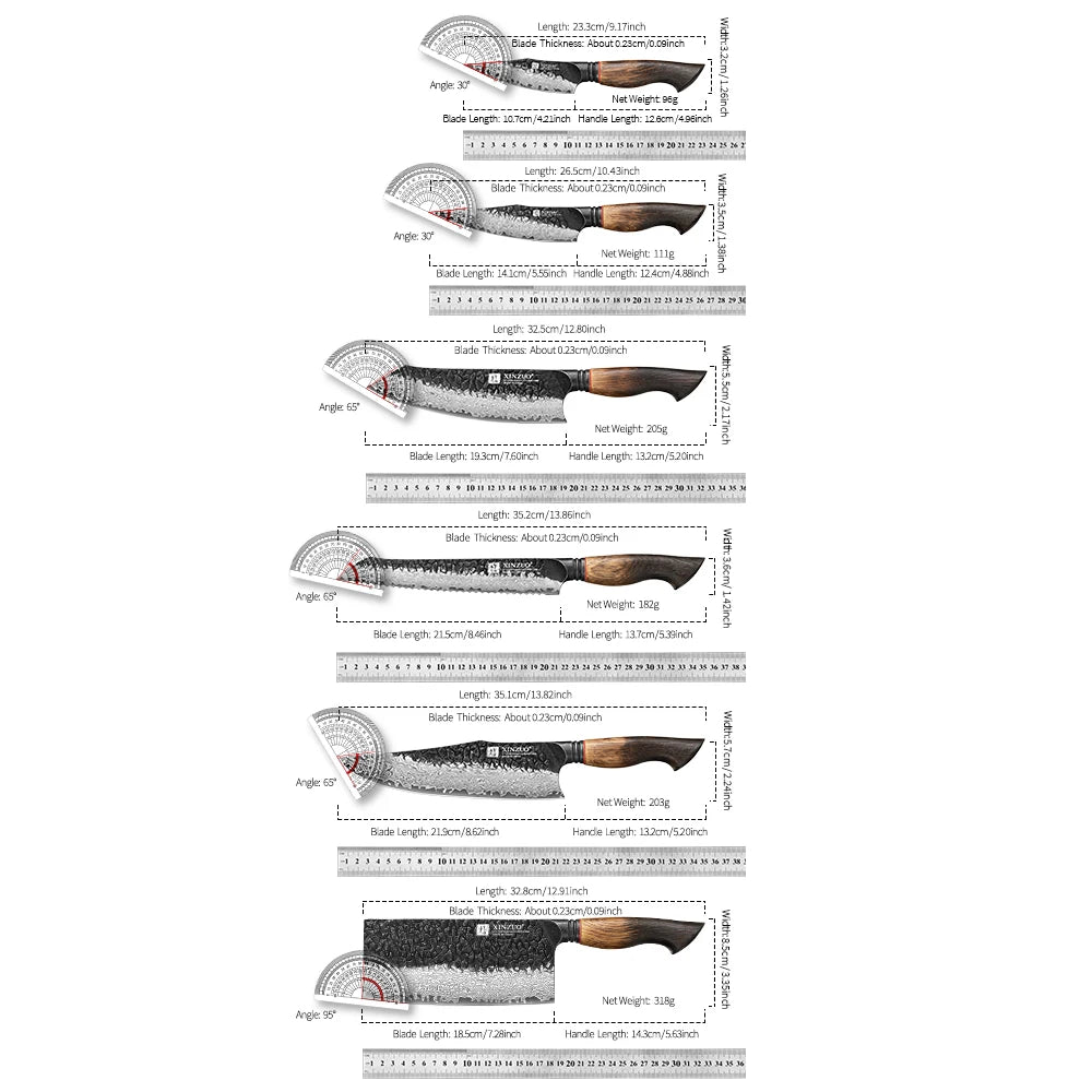 XINZUO 6-Piece Damascus Knife Set – 67-Layer Steel & Oak Handles Damascus Knife Set Axl