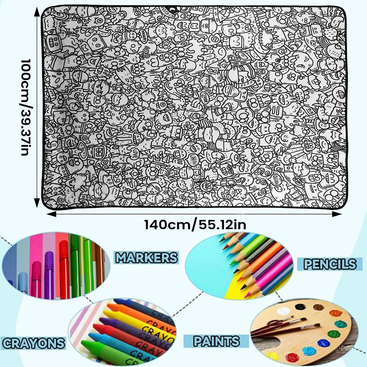 Kids DIY Coloring Blanket – Washable Painting Throw for Boys & Girls Kids Coloring Blanket Axl