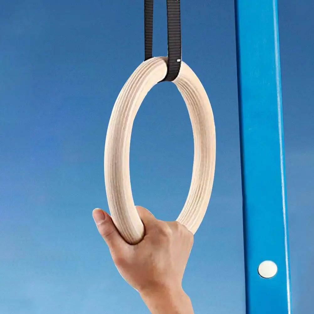 Birch Wood Pull Up Gymnastics Rings – Non-Slip Grip Training Gymnastics Training Rings Axl