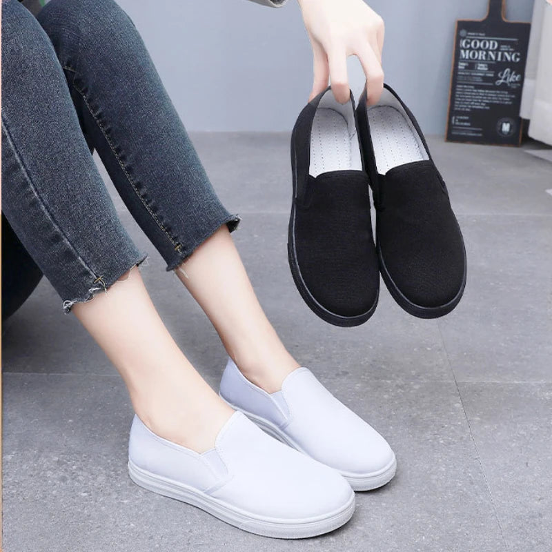 YBQJOO Women's Canvas Slip-On Flats | Nonslip Casual Work Shoes Women's Canvas Flats Axl