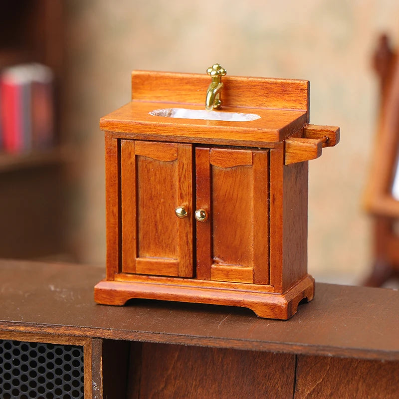 1:12 Dollhouse Bathroom Sink Cabinet – Miniature Washing Basin Dollhouse Furniture Axl A2