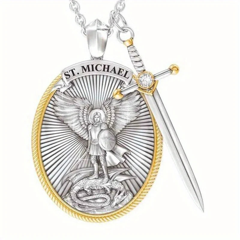 St. Michael Archangel Pendant Necklace – Catholic Saint Medal Religious Pendant Necklace Axl 1pcs