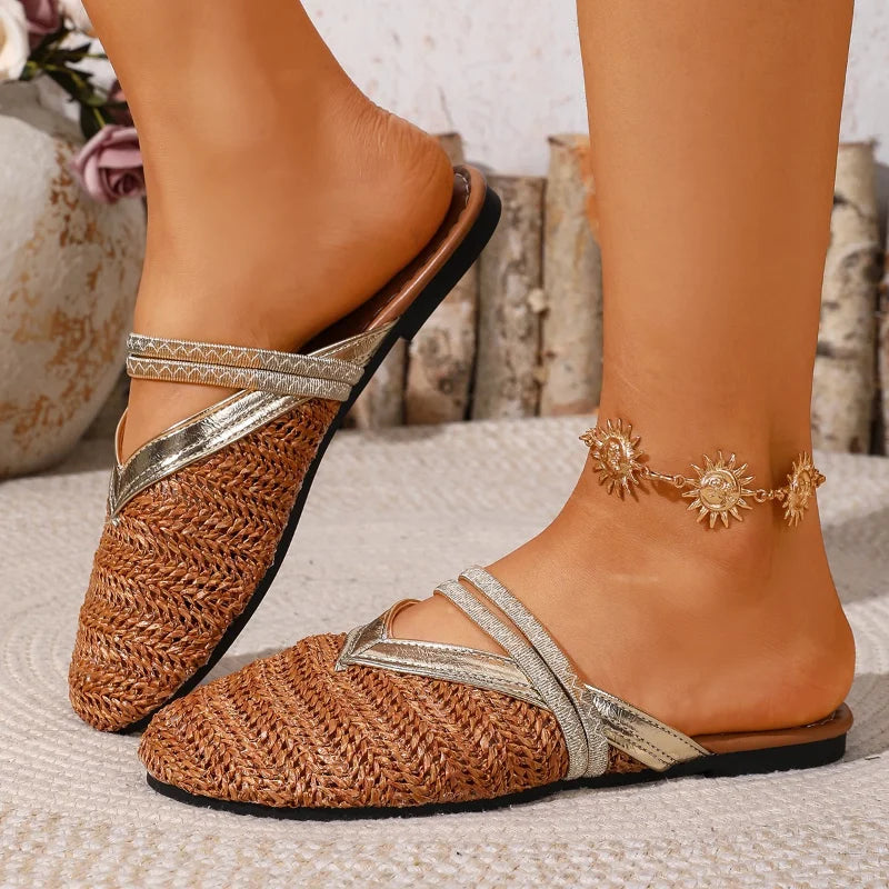 Women's Linen Flat Slippers – Breathable Hemp Beach Sandals Women's Flat Slippers Axl