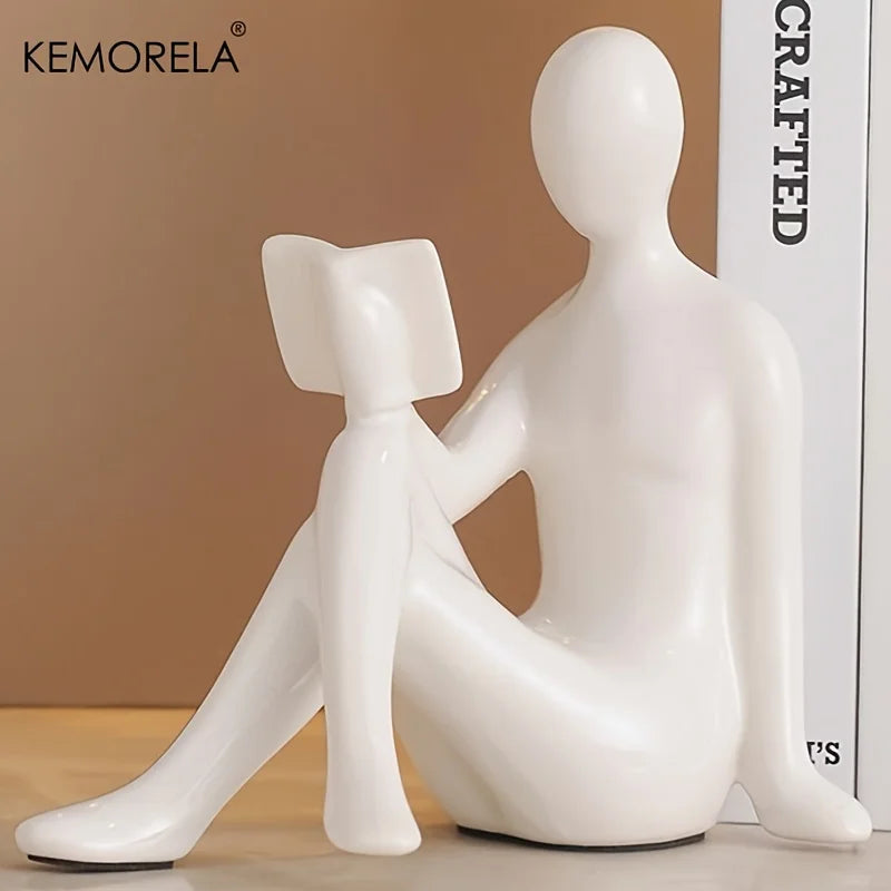 KEMORELA Ceramic Reading Figure Statues Set of 2 | Home Decor Decorative Figurine Set Axl