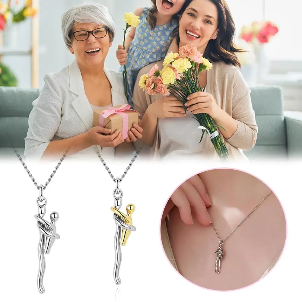 Baby Hugging Pendant Necklace – Two-Tone Stainless Steel Mom Gift Pendant Necklace Axl