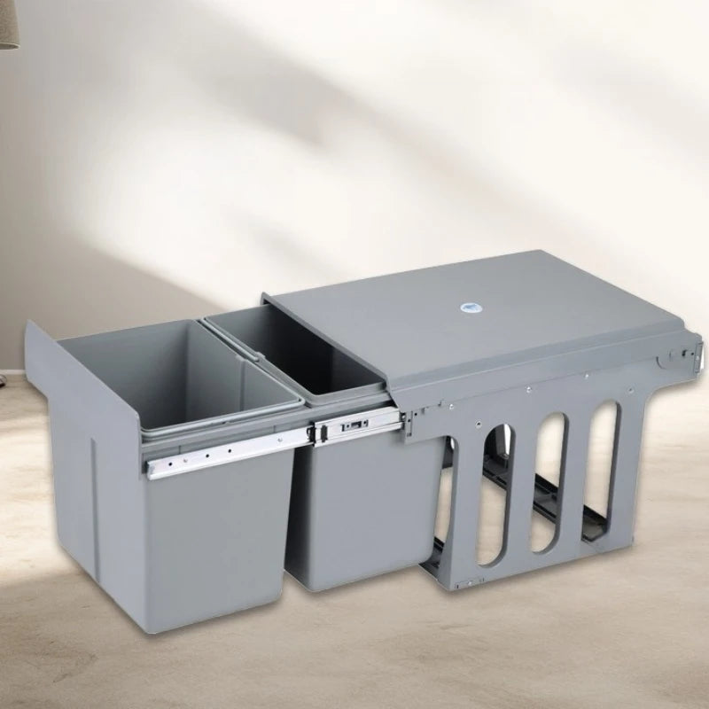 30L Dual-Compartment Embedded Kitchen Cabinet Trash Can Kitchen Waste Bin Axl