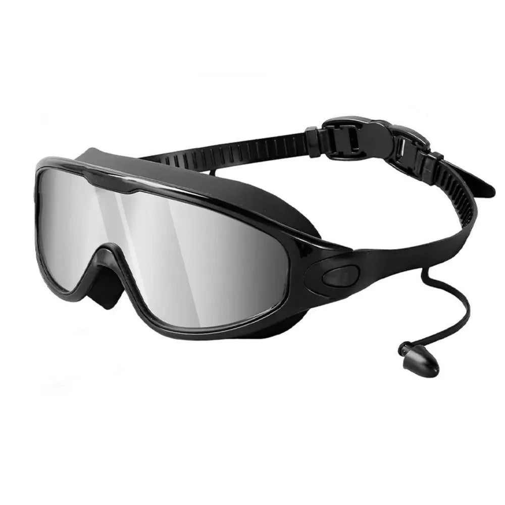 UV Anti-Fog Large Frame Swim Goggles – Coated Lens Adult Swim Goggles Axl Black Silver