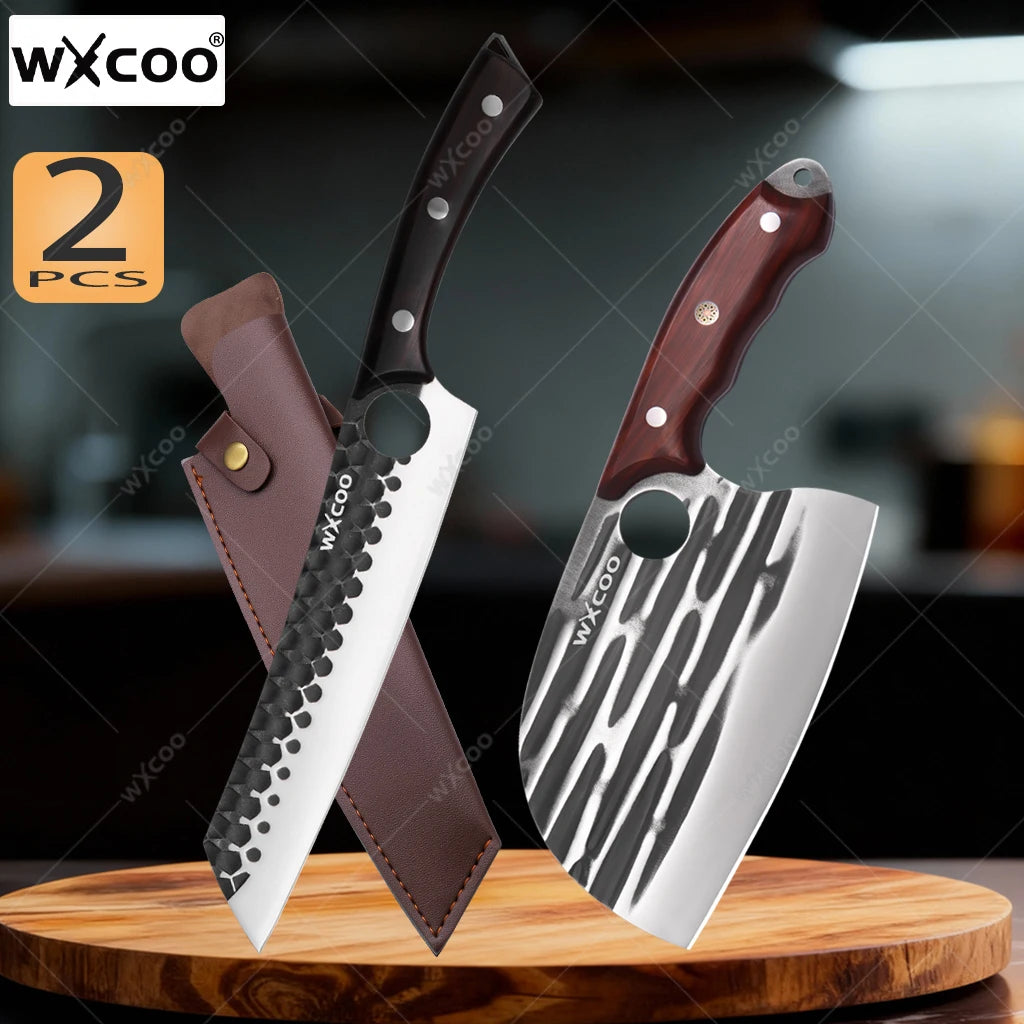 WXCOO Forged Chef's Knife Set – 5Cr15MOV Stainless Steel Kitchen Knife Set Axl 2PCS A