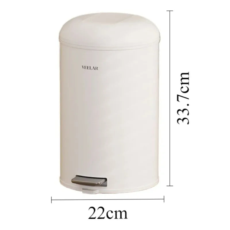 Pedal Trash Can with Lid – Round Metal Bin 10L & 15L Pedal Trash Can Axl White-10L