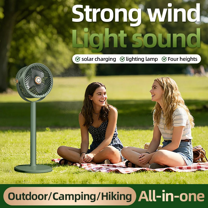 Solar & Battery Desktop Fan – 4-Level Adjustable Height, 5 Speeds Portable Desktop Fan Axl