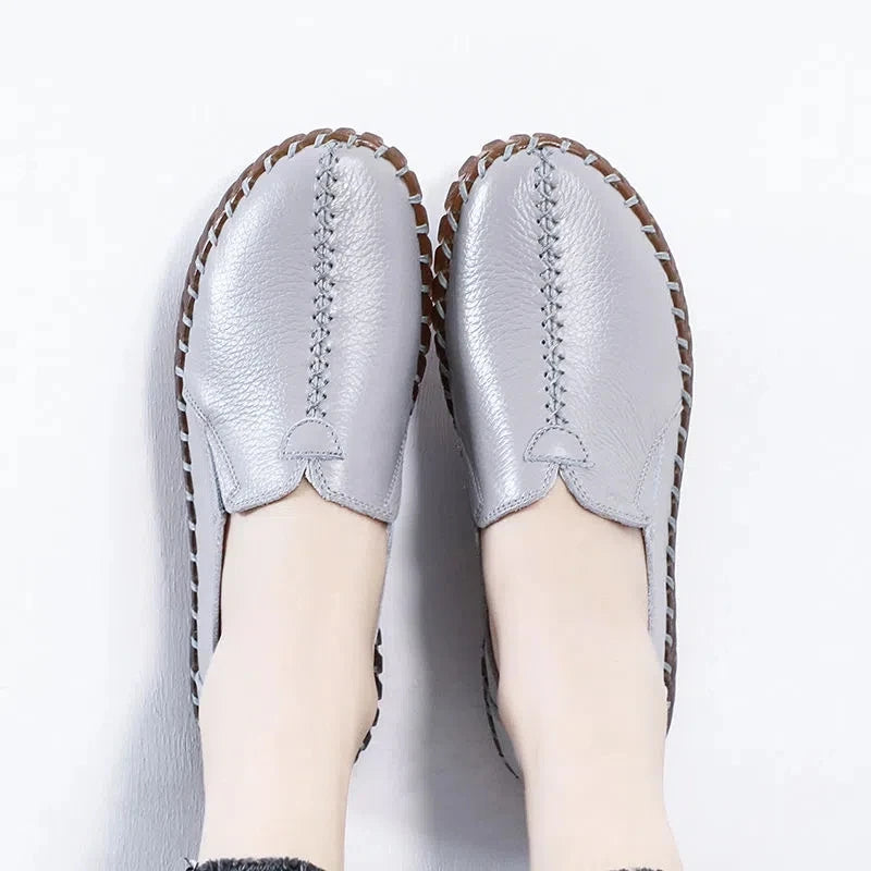 Women's Genuine Leather Loafers – Soft Sole Casual Flat Shoes Leather Loafer Flats Axl
