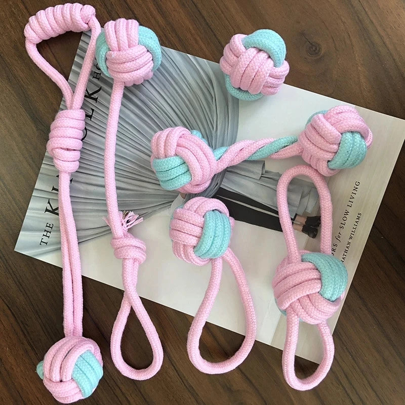 6-Piece Cotton Rope Dog Toy Set – Chew & Teeth Cleaning Dog Rope Toys Axl Pink