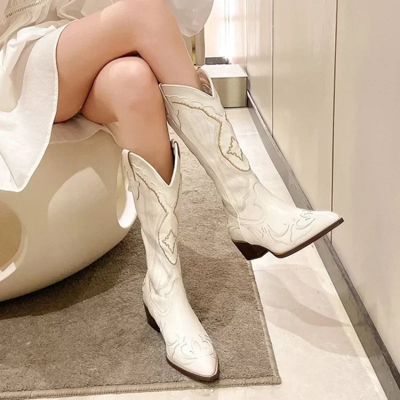Women's Embroidered Western Cowboy Boots | Square Heel Pointed Toe Western Cowboy Boots Axl