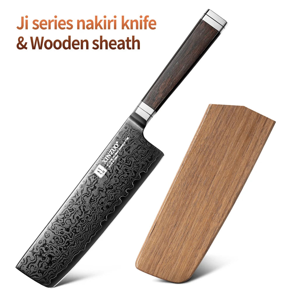 XINZUO 7.2" Nakiri Knife – 67-Layer Damascus Steel Ebony Handle Nakiri Kitchen Knife Axl With Wooden Sheath