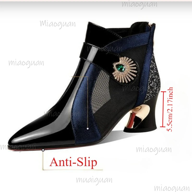 Color Block Rhinestone High Heel Pumps – Pointed Toe Side Zip High Heel Pumps Axl