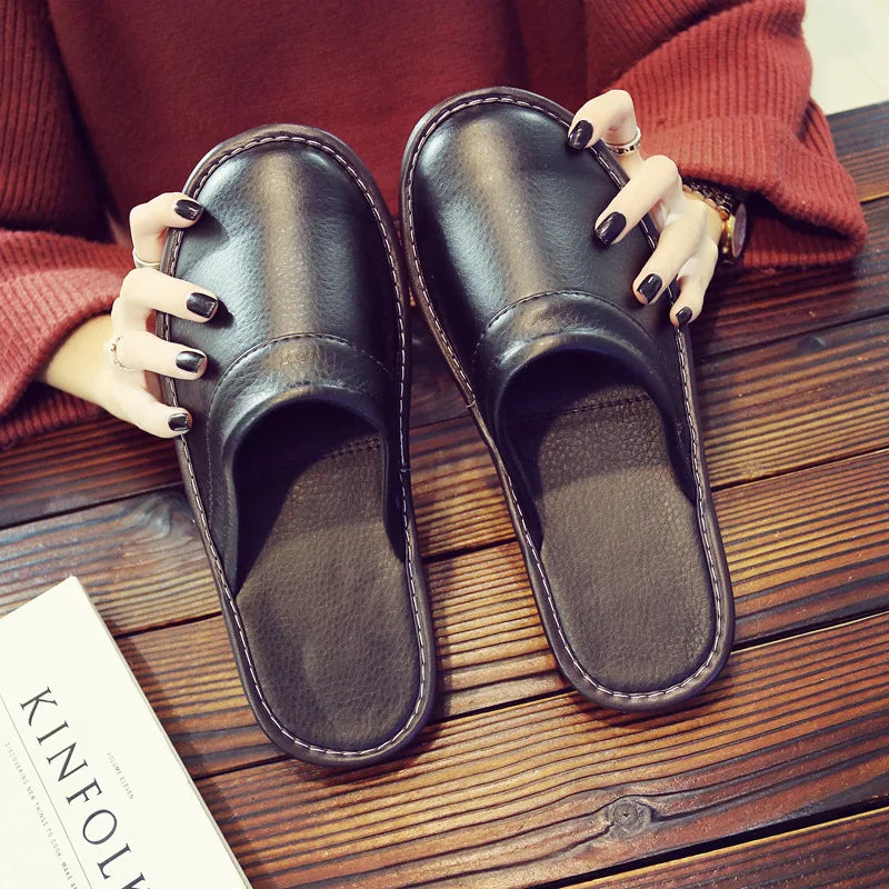 Lorilury Unisex Indoor Leather Slippers – Flat Mule House Shoes Indoor House Slippers Axl