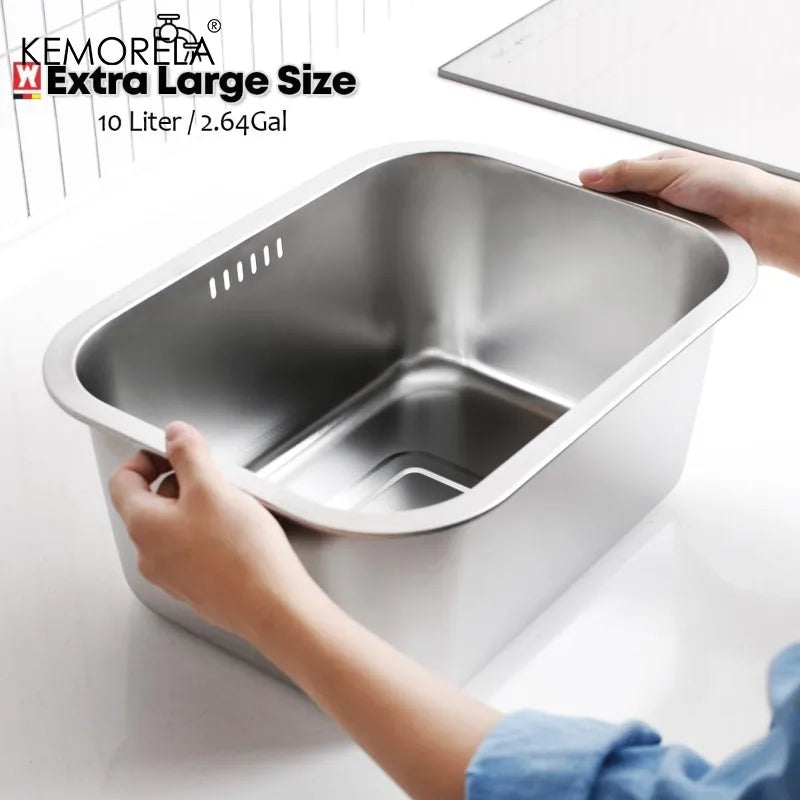 10L Stainless Steel Dishpan – Large Kitchen Wash Basin & Tub Kitchen Wash Basin Axl