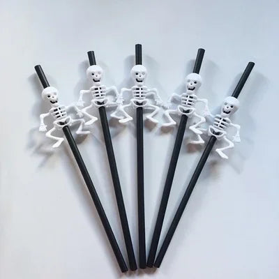 Halloween Skull & Pumpkin Drinking Straws – 5 Pack Party Decor Halloween Party Straws Axl black and white