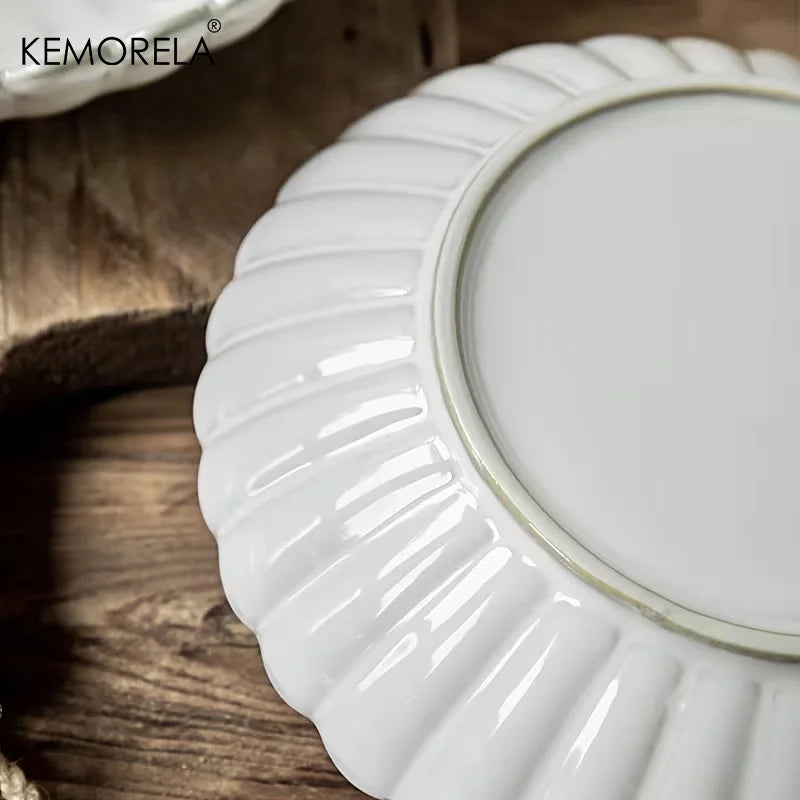 Nordic Ceramic White Glaze Dinner Plates & Bowls Set | KEMORELA Ceramic Tableware Set Axl