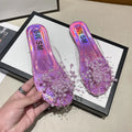 Women's Pearl Flat Slippers – Elegant Transparent Beach Slides Women's Flat Slippers Axl 36 Lavender