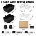 Air Fryer Accessories Set – Silicone Liners, Racks & Baking Tools Air Fryer Accessory Set Axl 9 PACK-100Pcs Liners